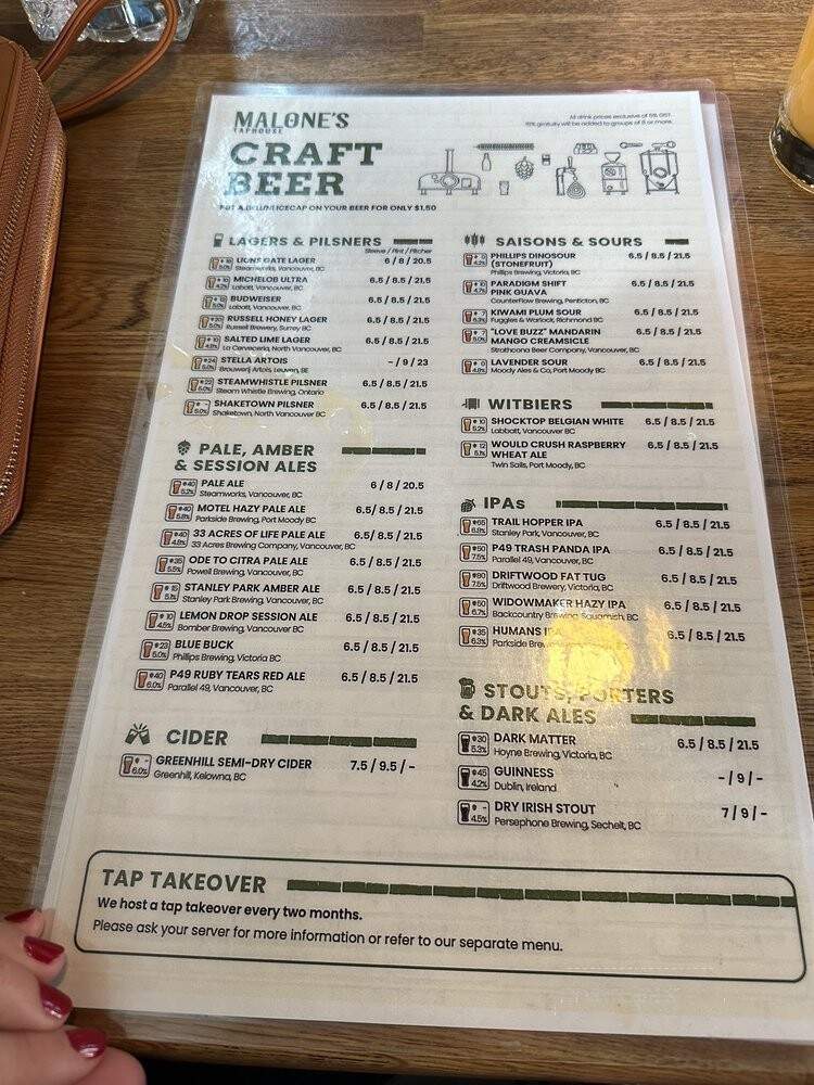 Malones Bar & Grill Downtown - Vancouver, BC menu_pic