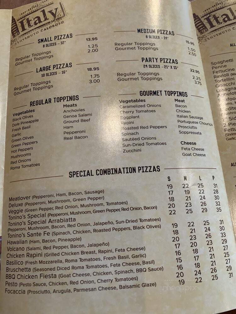 Tonino's Pizzeria & Pannini - Brampton, ON menu_pic