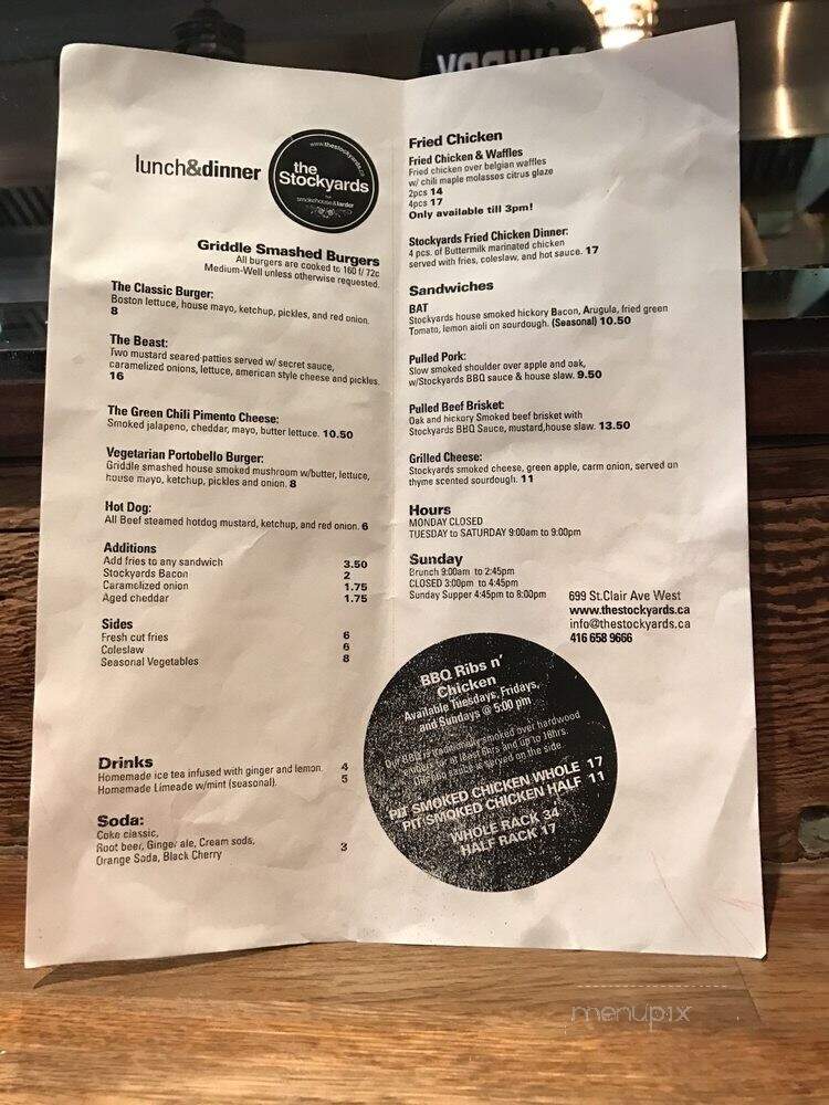 The Stockyards Smokehouse & Larder - Toronto, ON menu_pic