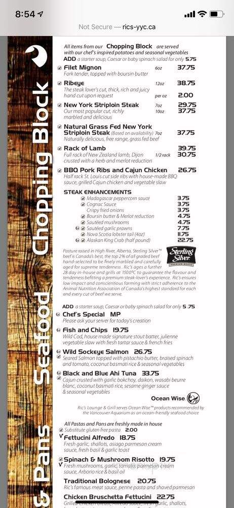 Ric's Lounge & Grill - Calgary, AB menu_pic