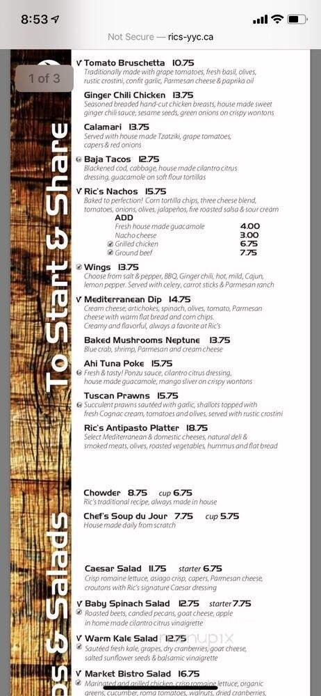 Ric's Lounge & Grill - Calgary, AB menu_pic