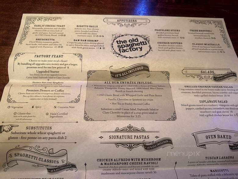 The Old Spaghetti Factory Restaurant - Toronto, ON menu_pic