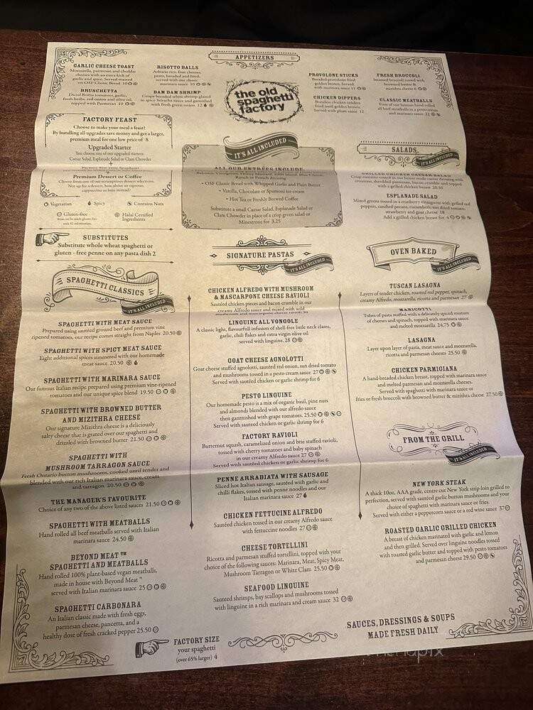 The Old Spaghetti Factory Restaurant - Toronto, ON menu_pic