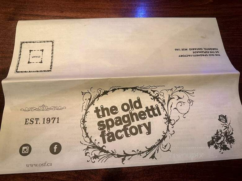 The Old Spaghetti Factory Restaurant - Toronto, ON menu_pic