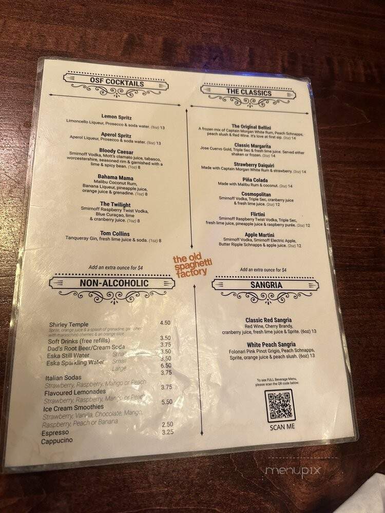 The Old Spaghetti Factory Restaurant - Toronto, ON menu_pic