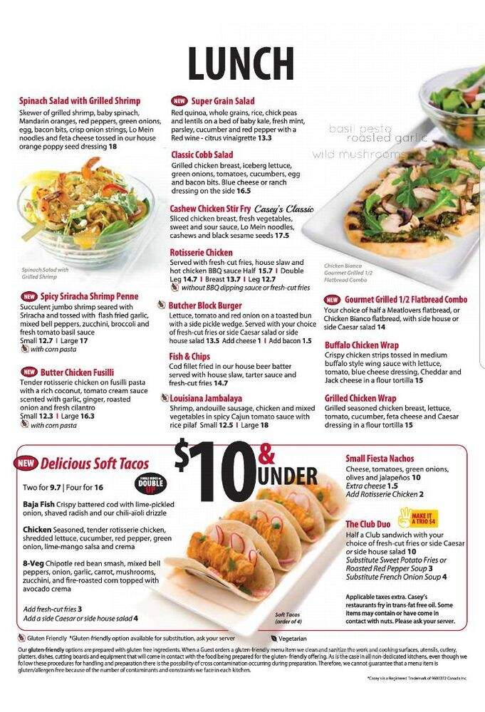 Casey's Bar & Grill - North Bay, ON menu_pic
