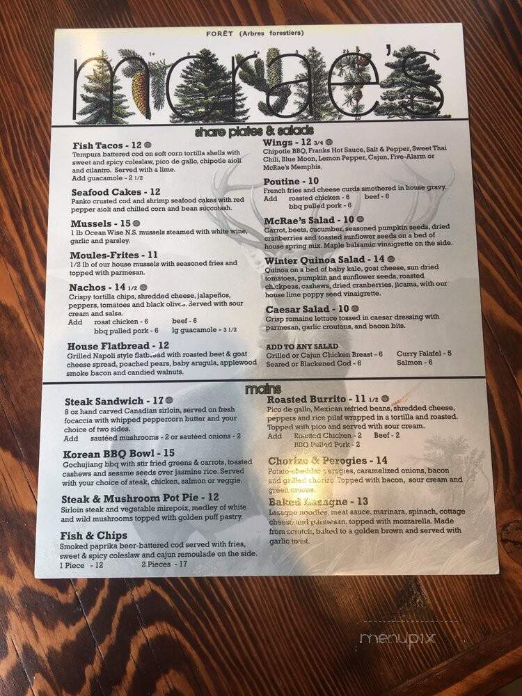 McRae's Restaurant - Saanich, BC menu_pic