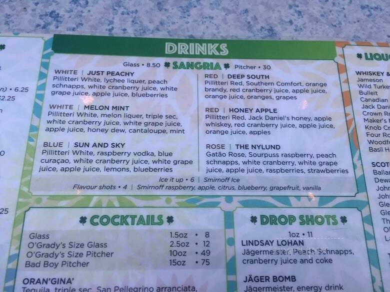O'Grady's Restaurant - Toronto, ON menu_pic