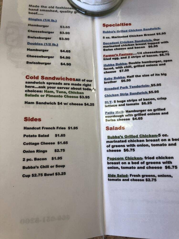 Bubba's Burgers & More - Trenton, ON menu_pic