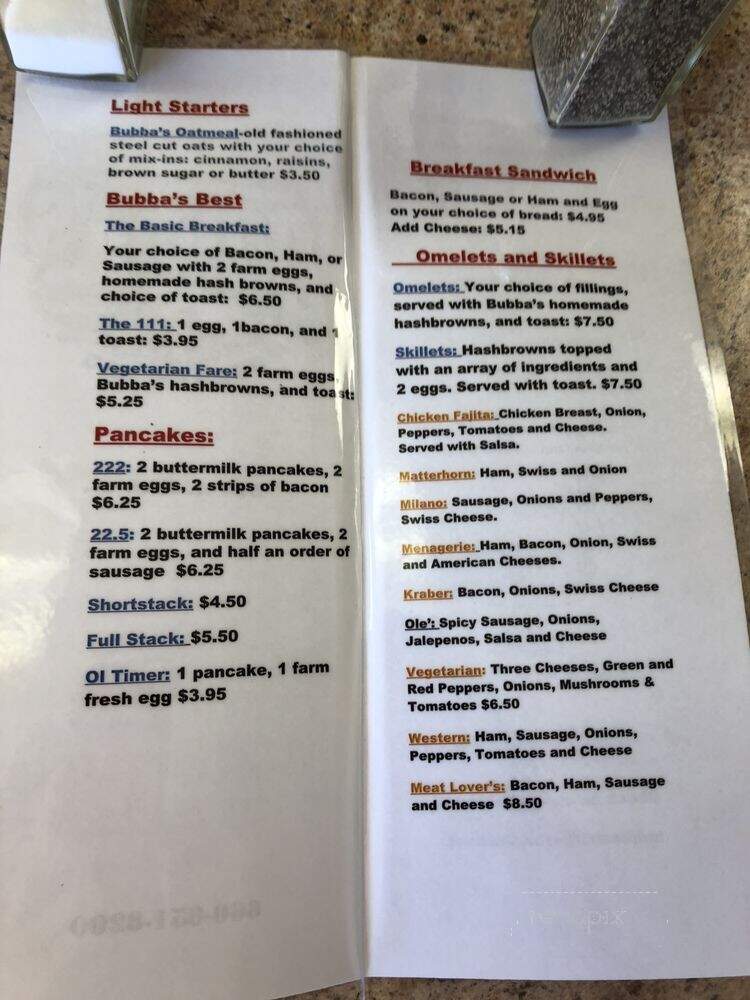 Bubba's Burgers & More - Trenton, ON menu_pic