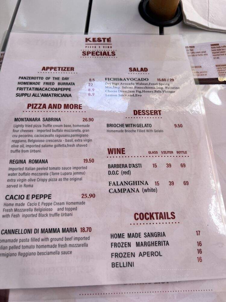 Keste Pizza & Vino - Toronto, ON menu_pic