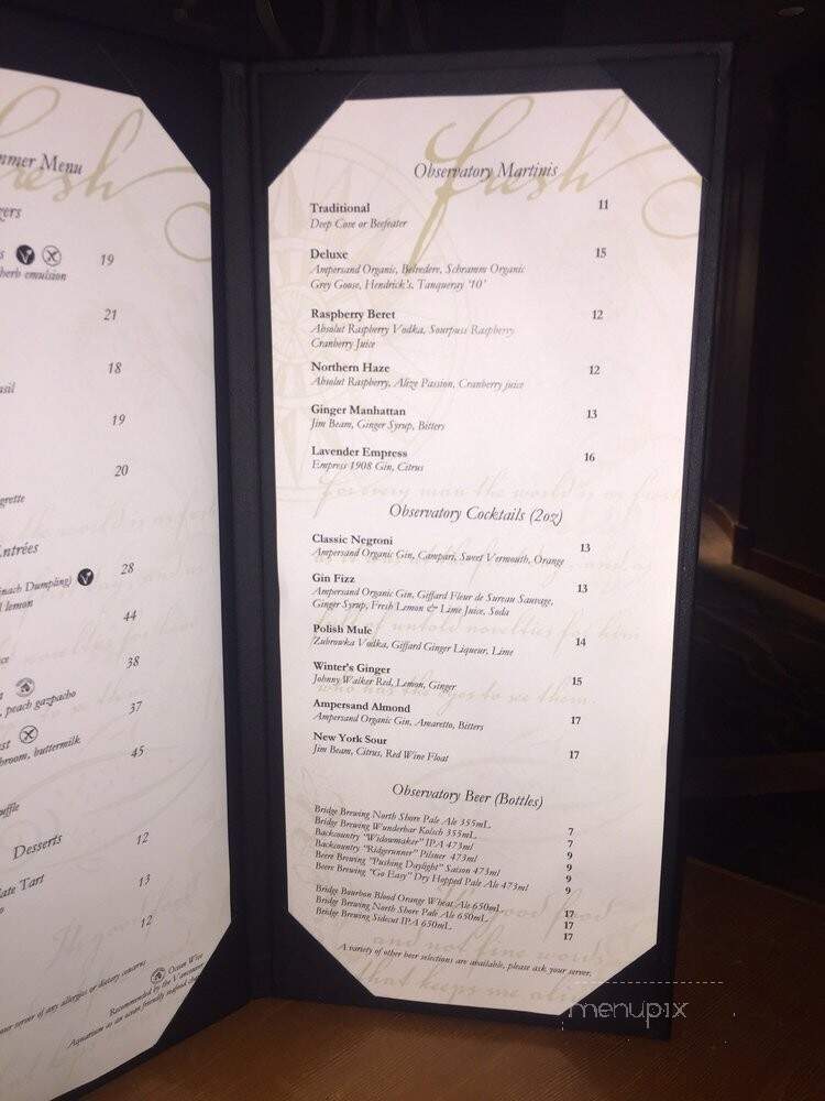 The Observatory - North Vancouver District, BC menu_pic