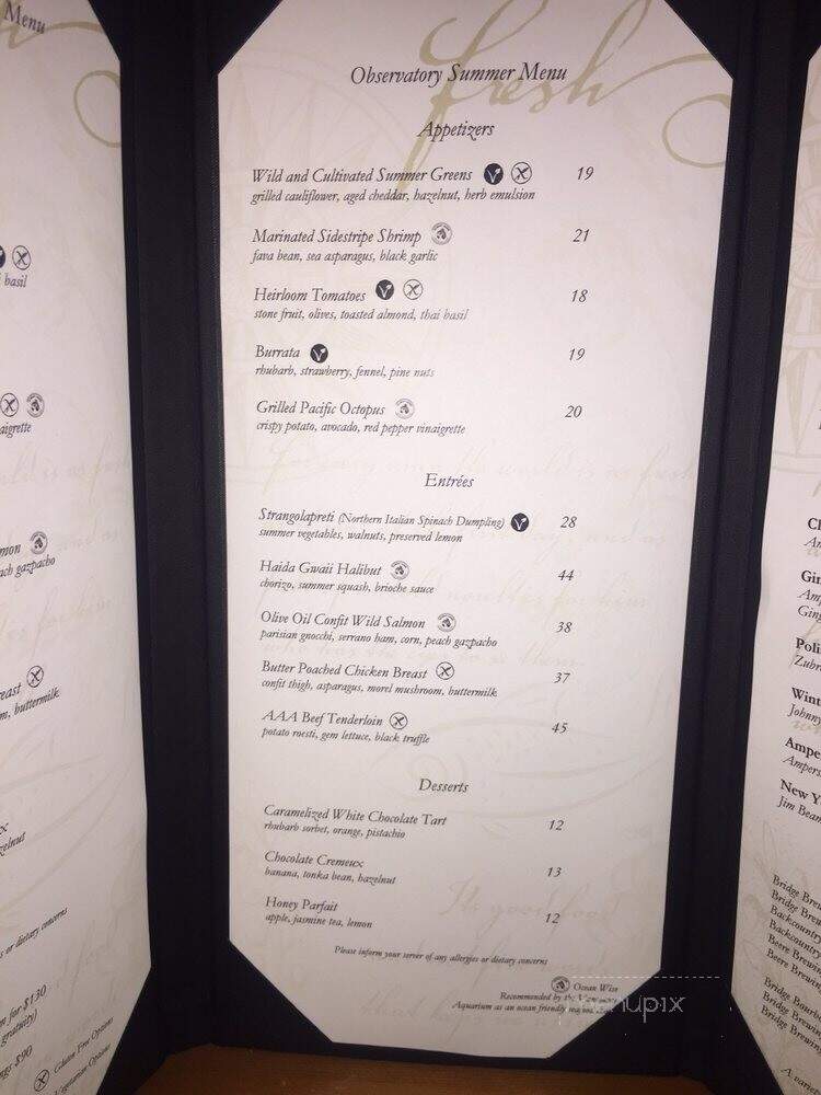 The Observatory - North Vancouver District, BC menu_pic