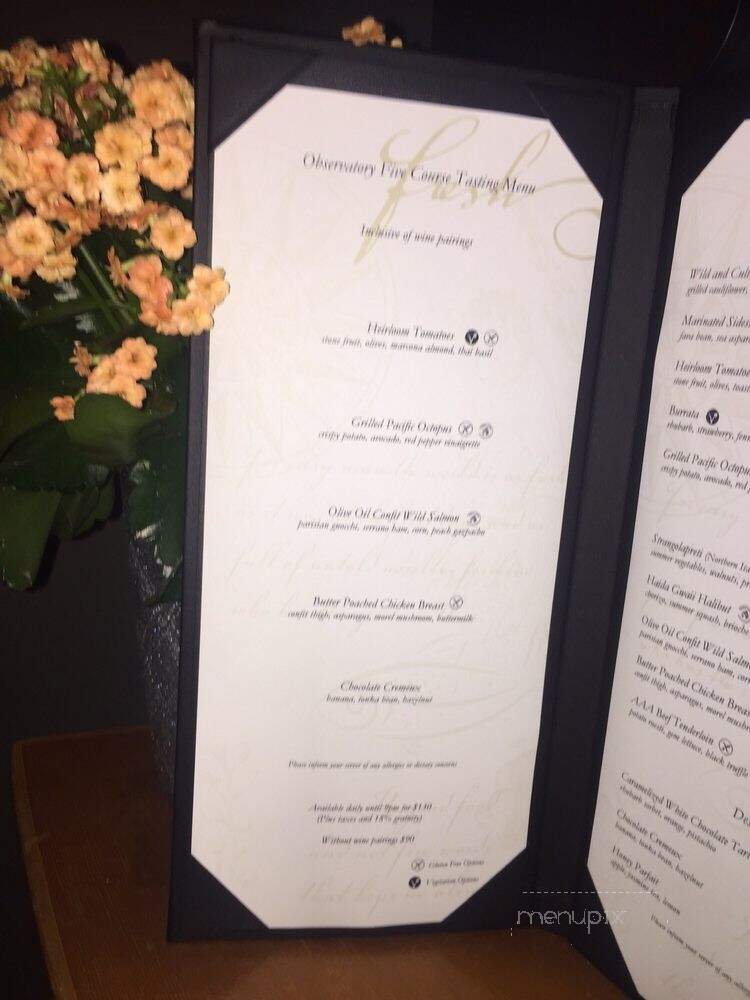 The Observatory - North Vancouver District, BC menu_pic
