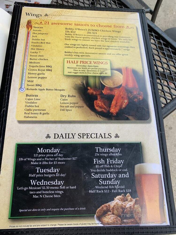 Bobby O'Brien's Irish Pub - Guelph, ON menu_pic