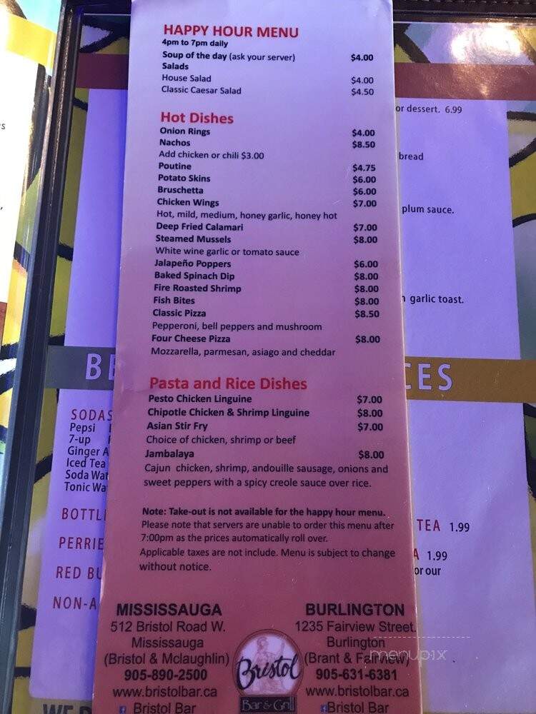 The Bristol Bar and Grill - Mississauga, ON menu_pic