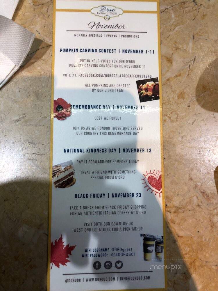 D'oro Gelato e Caffe - Vancouver, BC menu_pic