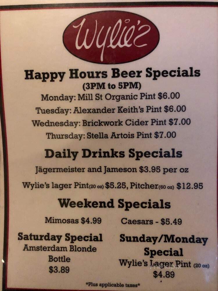 Wylie's Restaurant - Toronto, ON menu_pic