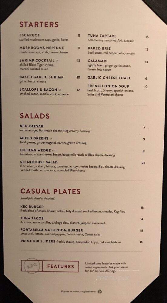 Keg Steakhouse & Bar - Lethbridge, AB menu_pic
