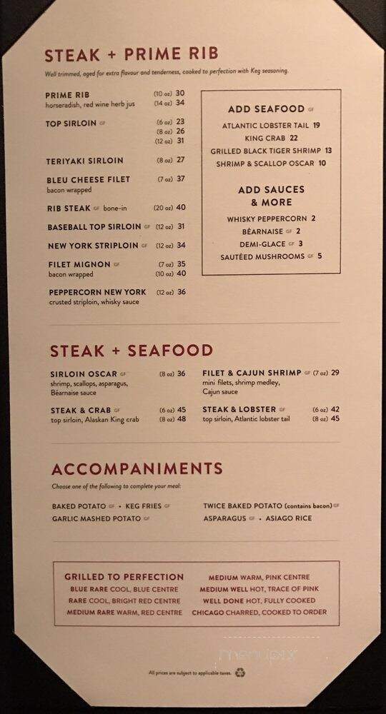 Keg Steakhouse & Bar - Lethbridge, AB menu_pic