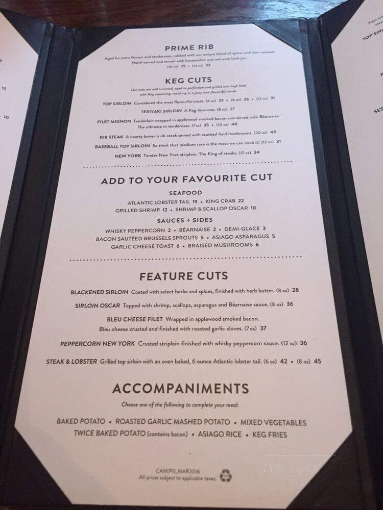 Keg Steakhouse & Bar - Brandon, MB menu_pic