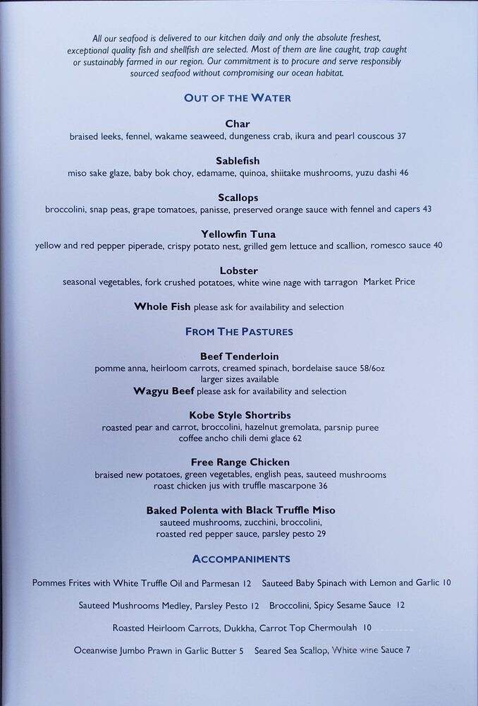 Blue Water Cafe & Raw Bar - Vancouver, BC menu_pic