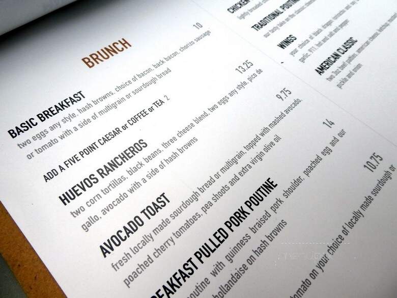 Five Point - Vancouver, BC menu_pic