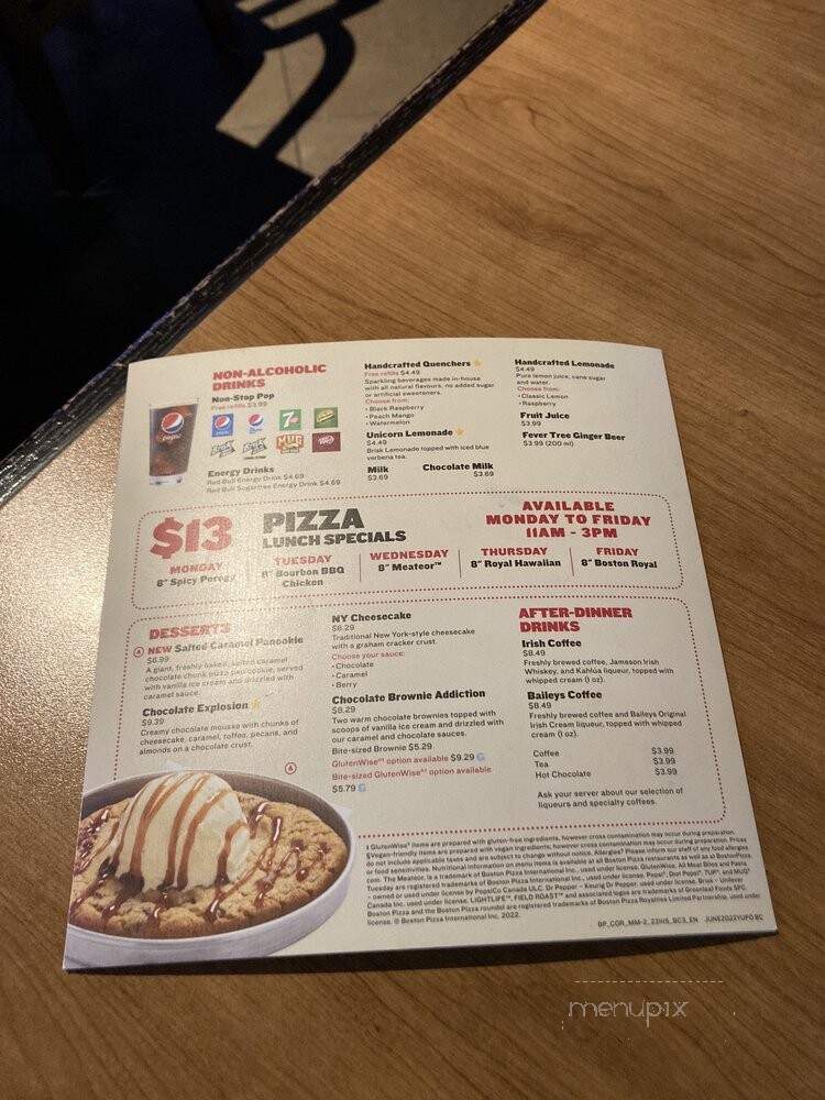 Boston Pizza - Richmond, BC menu_pic