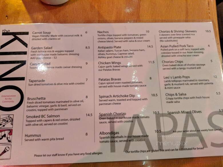 Kino Cafe Flamenco and Tapas Bar - Vancouver, BC menu_pic