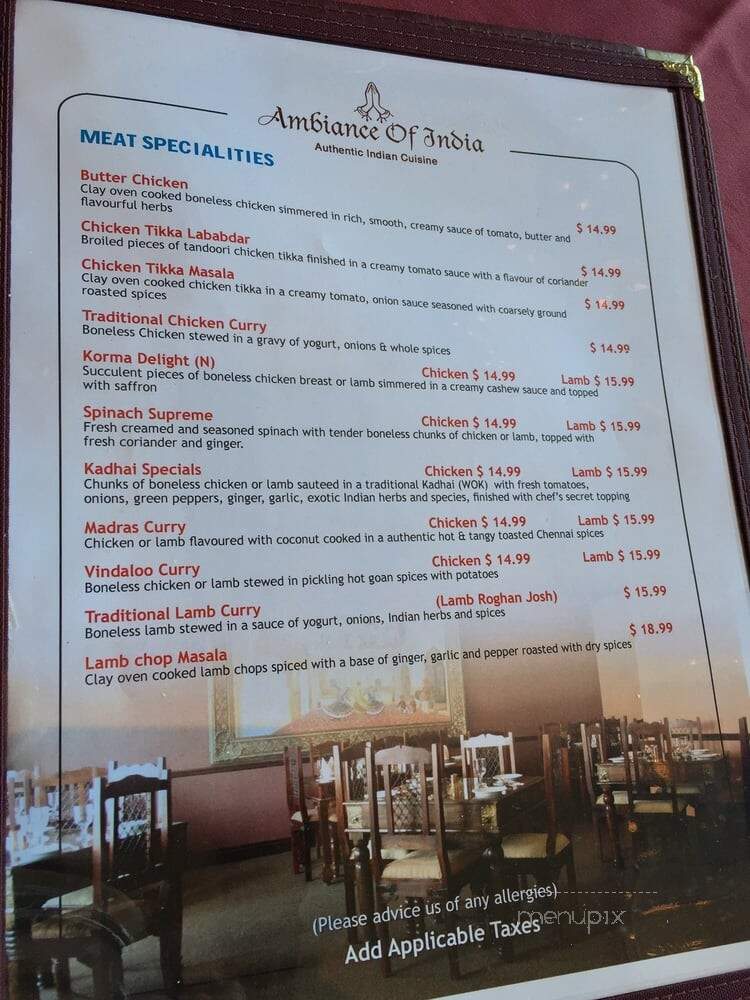 Ambiance of India - Mississauga, ON menu_pic
