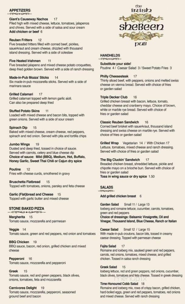 the Irish Shebeen - Toronto, ON menu_pic