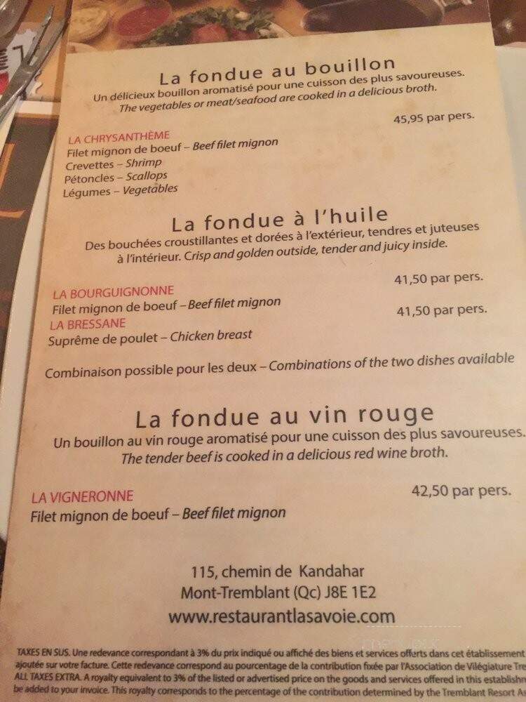 La Savoie - Mont-Tremblant, QC menu_pic