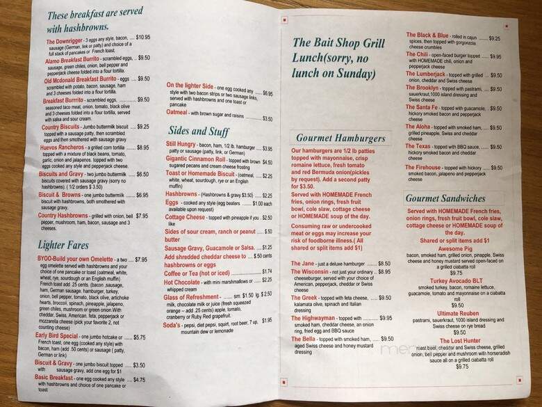 Bait Shop Grill - Lewiston, ID menu_pic