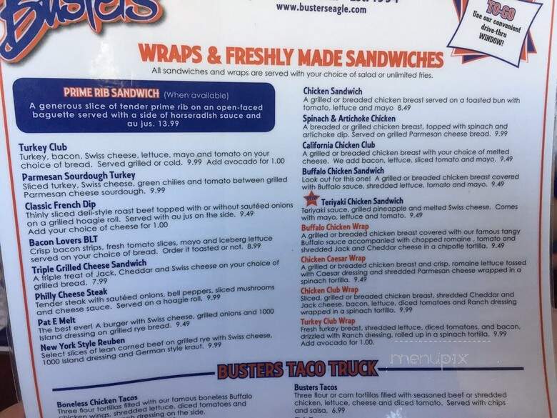 Buster's Restaurant - Eagle, ID menu_pic