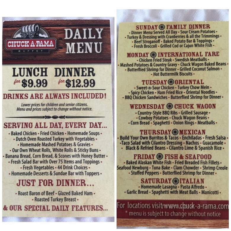 Chuck-A-Rama Buffet - Boise, ID menu_pic