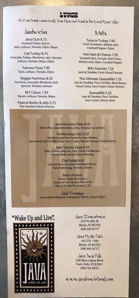 Java Downtown Boise - Boise, ID menu_pic