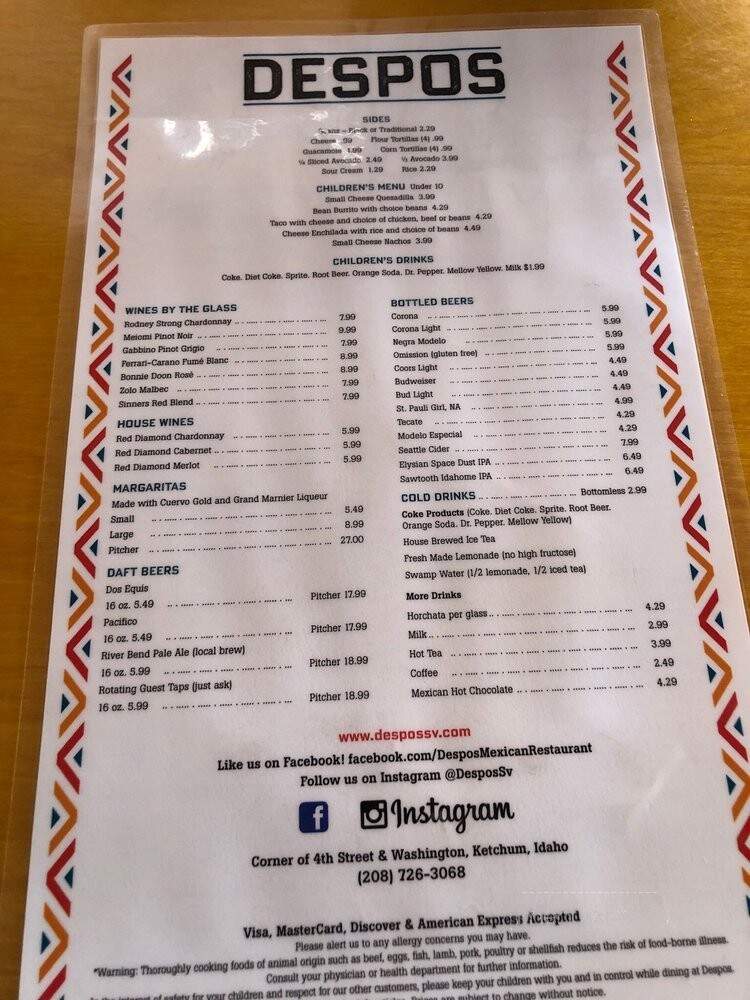 Desperado's - Ketchum, ID menu_pic