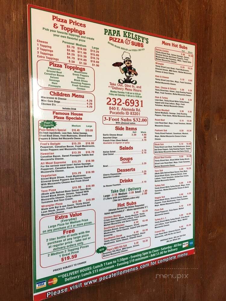 Papa Kelsey's - Pocatello, ID menu_pic