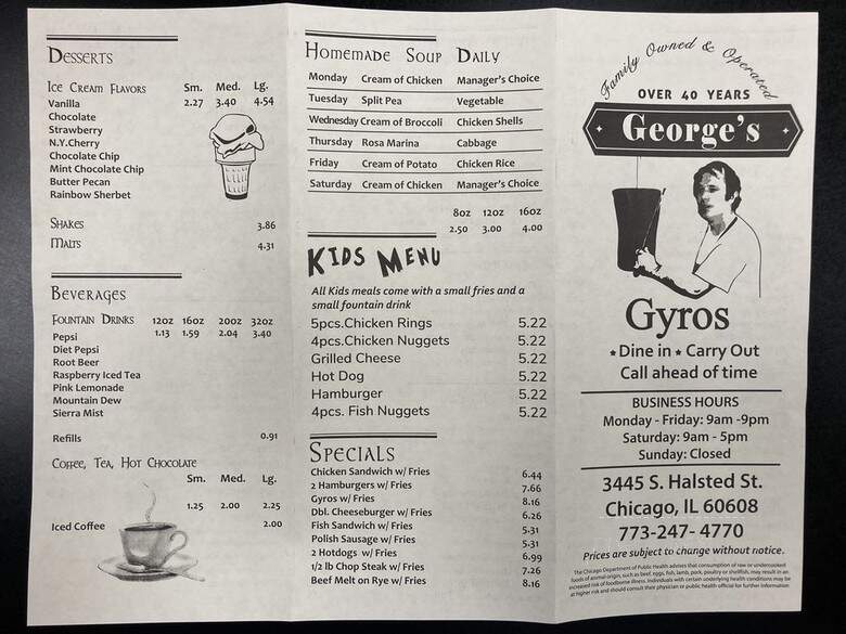 George's Restaurant - Chicago, IL menu_pic