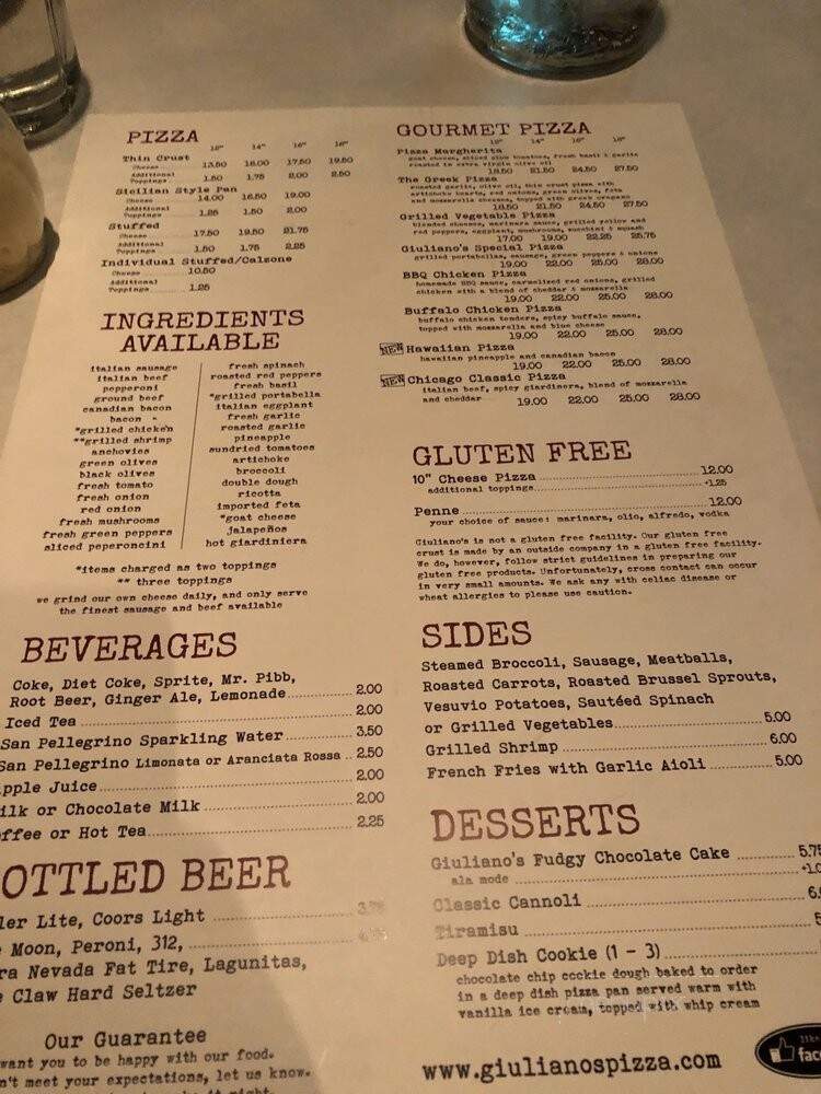 Giuliano's Pizza - Hinsdale, IL menu_pic