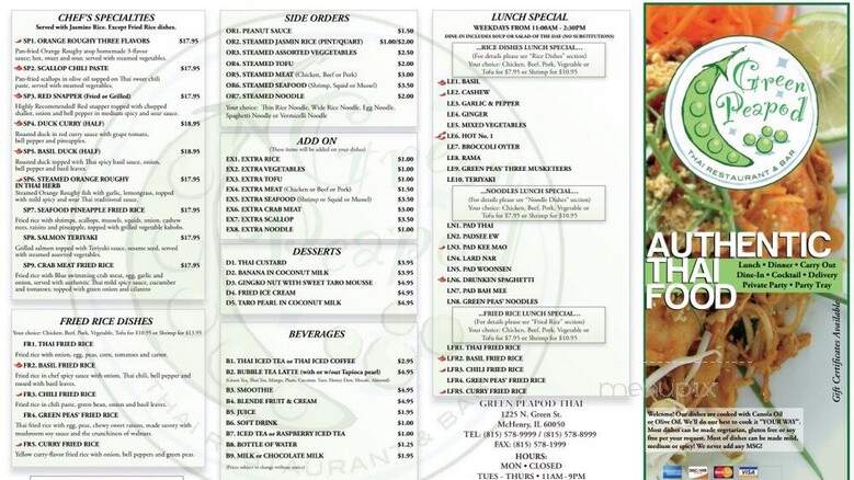 Green Pea Pod Restaraunt - Mchenry, IL menu_pic