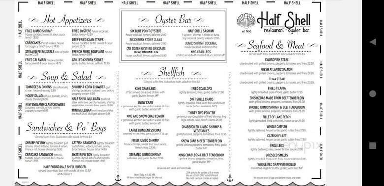 Half Shell Restaurant - Chicago, IL menu_pic