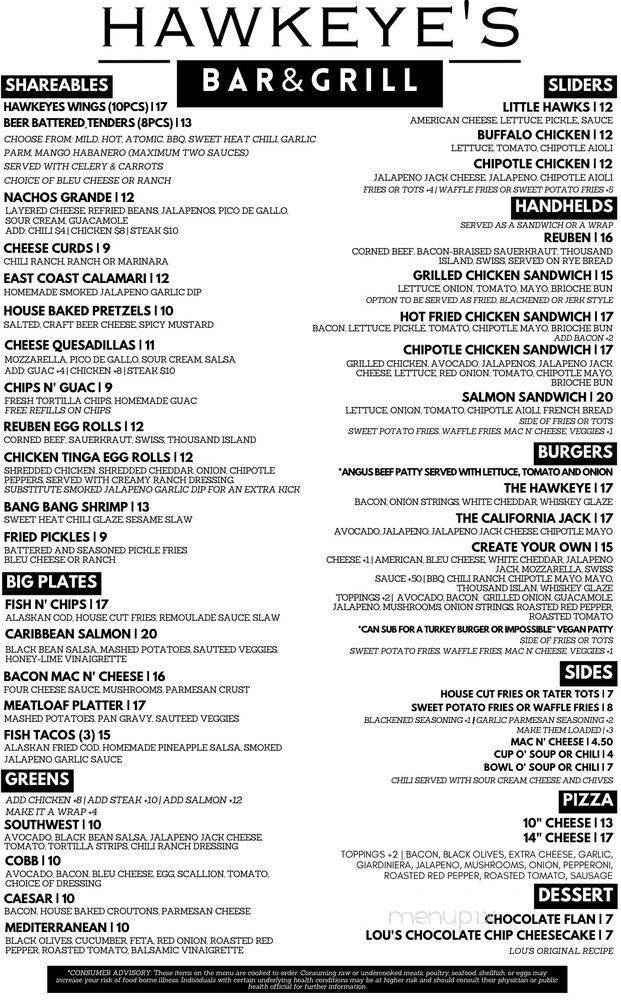 Hawkeye's Bar & Grill Inc - Chicago, IL menu_pic