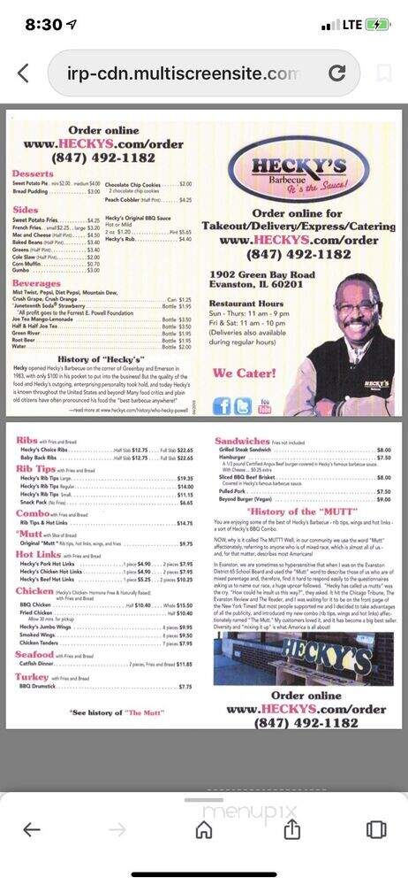 Hecky's BBQ - Evanston, IL menu_pic