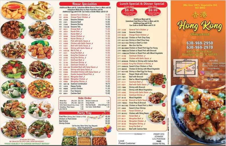Hong Kong Carry Out - Downers Grove, IL menu_pic
