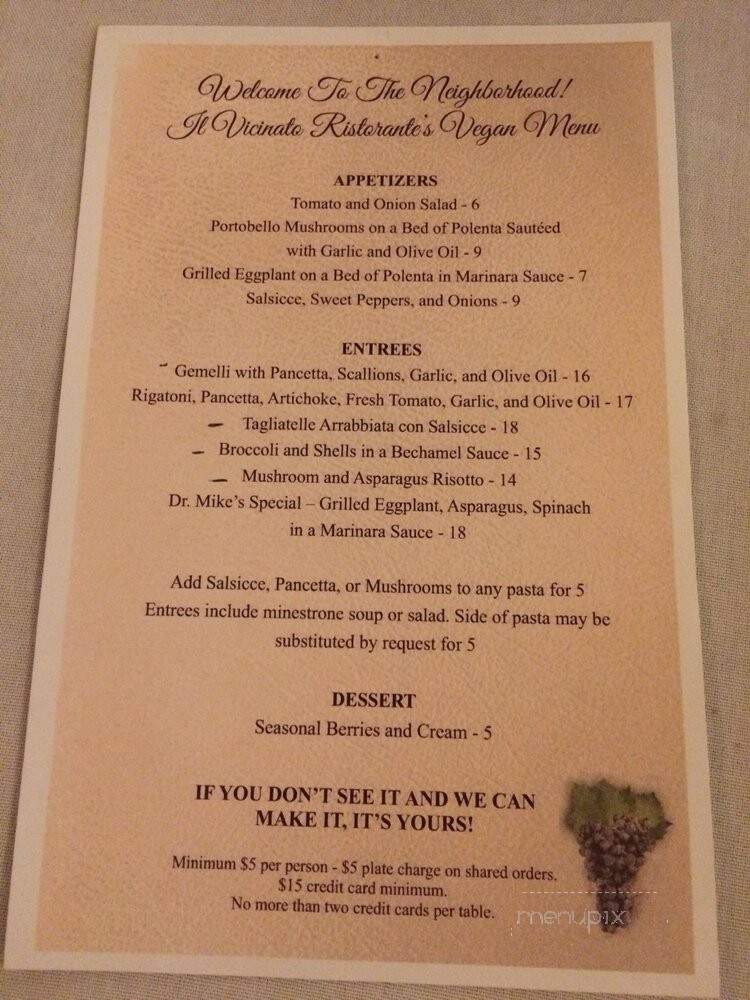 Il Vicinato Ristorante - Chicago, IL menu_pic