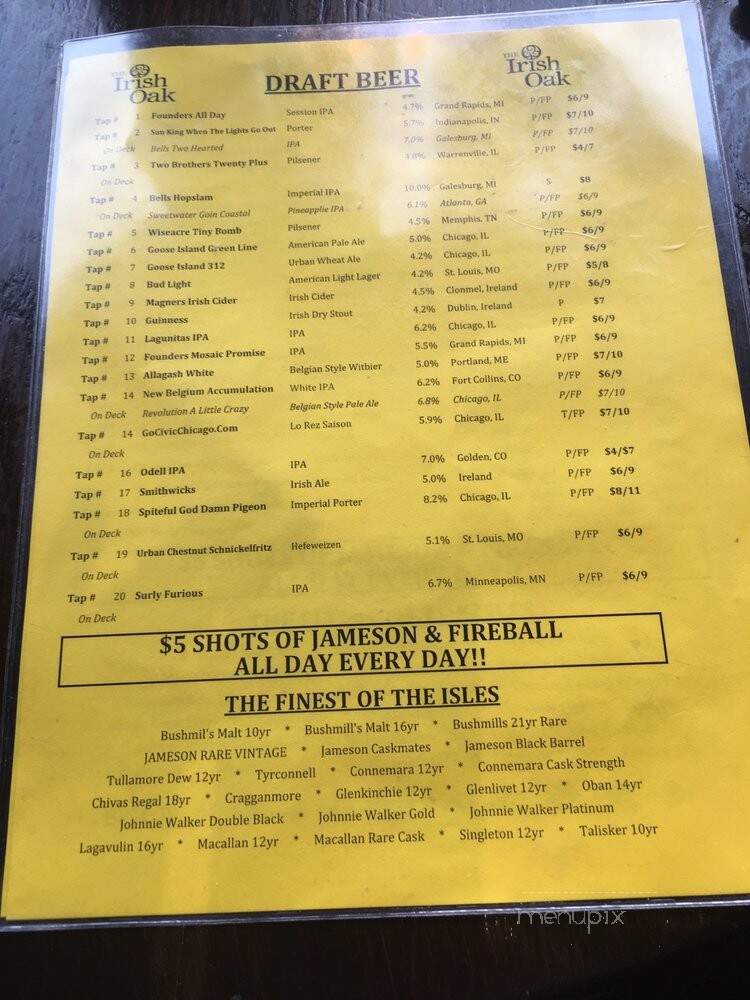 Irish Oak - Chicago, IL menu_pic