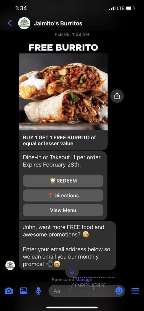 Jaimito's Burritos - Chicago, IL menu_pic