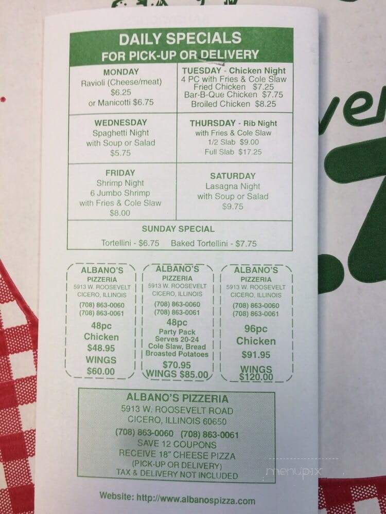 Albano's Pizzeria - Cicero, IL menu_pic