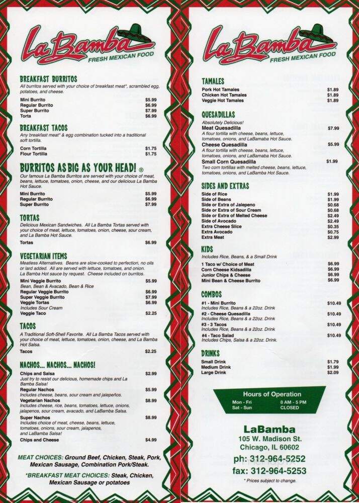 La Bamba Chicago - Chicago, IL menu_pic